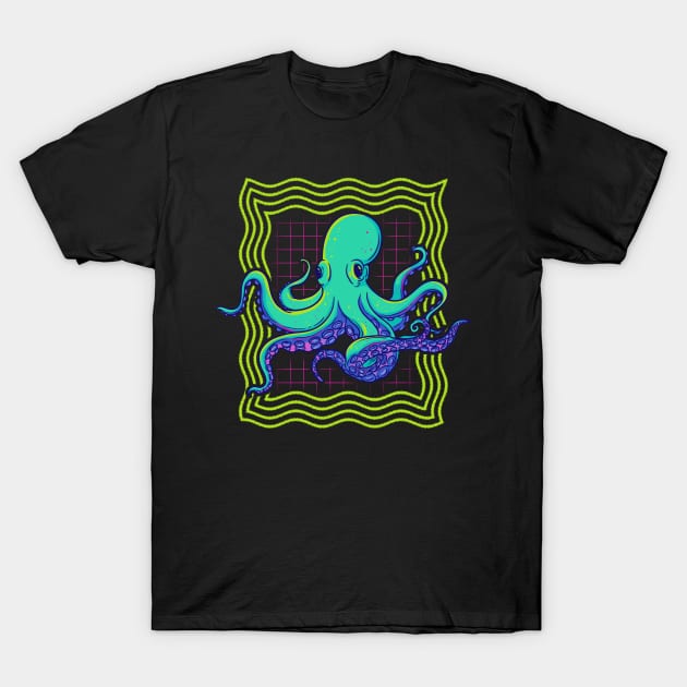 Cute Octopus Kraken 80s Retro Style T-Shirt by phoxydesign